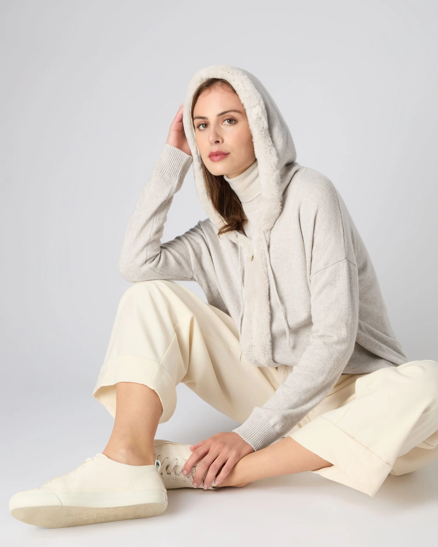 Women's Alicia Fur Trim Hoodie Pebble Grey 5 Women's Alicia Fur Trim Hoodie Pebble Grey - Image 3