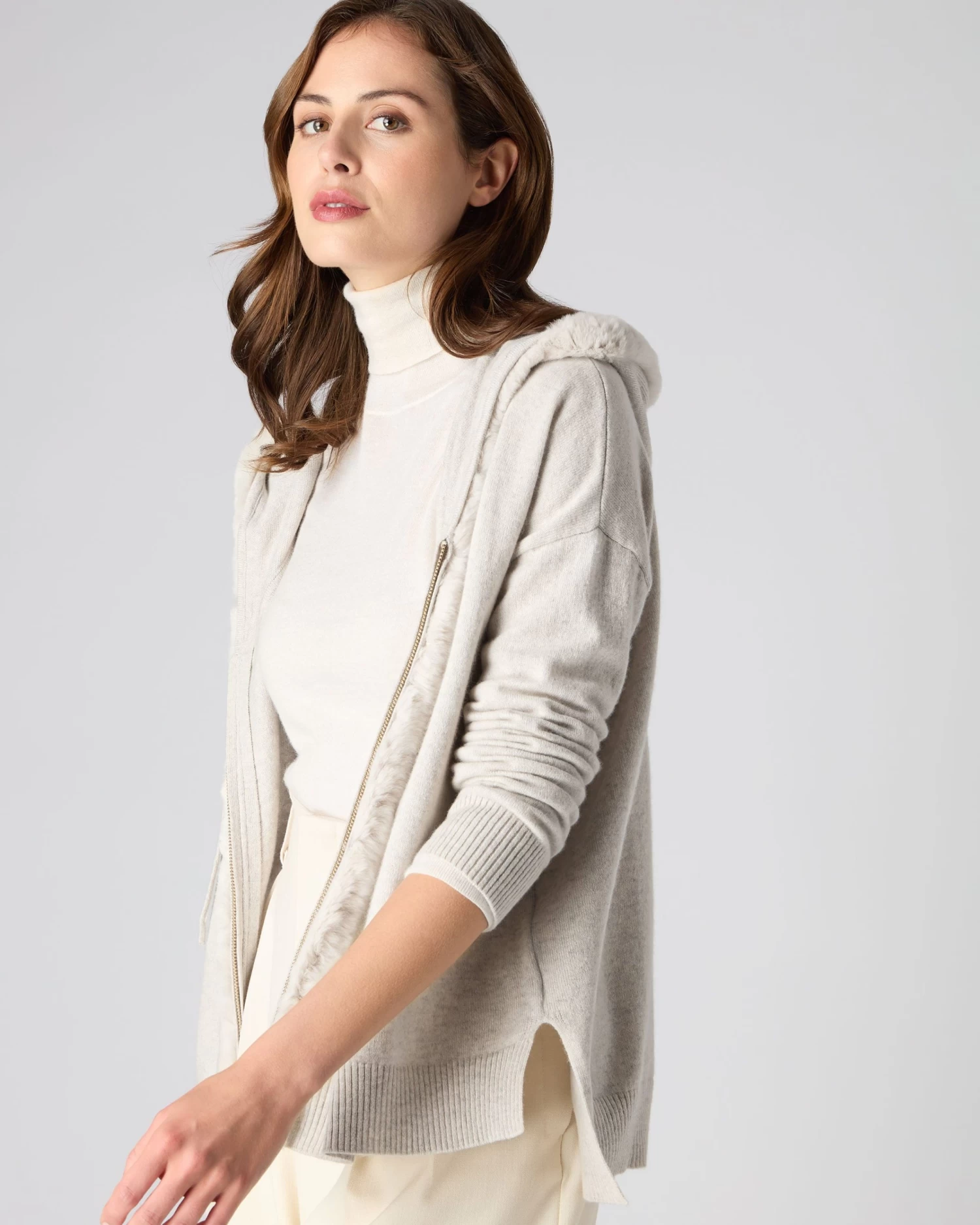 Women's Alicia Fur Trim Hoodie Pebble Grey 7 Women's Alicia Fur Trim Hoodie Pebble Grey - Image 5