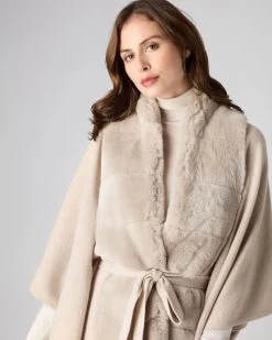 Women's Isabella Fur Trim Cashmere Cape Heather Beige Brown -Cozy Fashion Shop AW23 NPW107577 H22 5