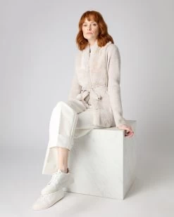 Women's Ruby Herringbone Fur Cardigan New Ivory White -Cozy Fashion Shop AW23 NPW108717 NSS 3
