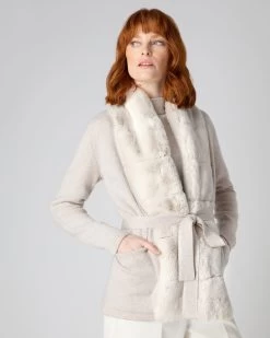 Women's Ruby Herringbone Fur Cardigan New Ivory White -Cozy Fashion Shop AW23 NPW108717 NSS 5