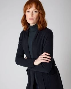 Women's Maxi Lightweight Cashmere Cardigan Navy Blue -Cozy Fashion Shop AW23 NPW108763 N60 5