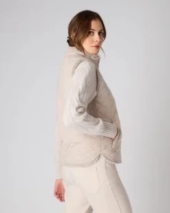 Women's Robyn Fur Lined Cashmere Gilet Heather Beige Brown -Cozy Fashion Shop AW23 NPW108886 H22 4