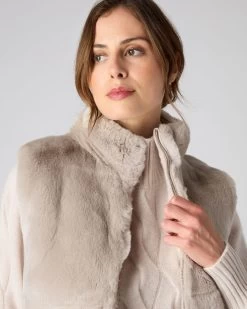 Women's Robyn Fur Lined Cashmere Gilet Heather Beige Brown -Cozy Fashion Shop AW23 NPW108886 H22 5