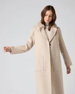 Women's Fur Collar Woven Coat Beige Brown -Cozy Fashion Shop AW23 NPW109033 BGE 1