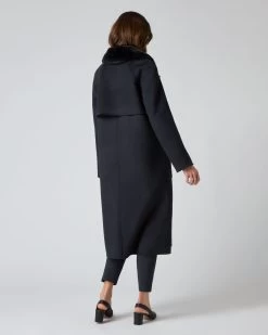 Women's Fur Collar Woven Coat Navy Blue -Cozy Fashion Shop AW23 NPW109033 NVY 4