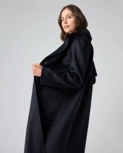 Women's Fur Collar Woven Coat Navy Blue -Cozy Fashion Shop AW23 NPW109033 NVY 5