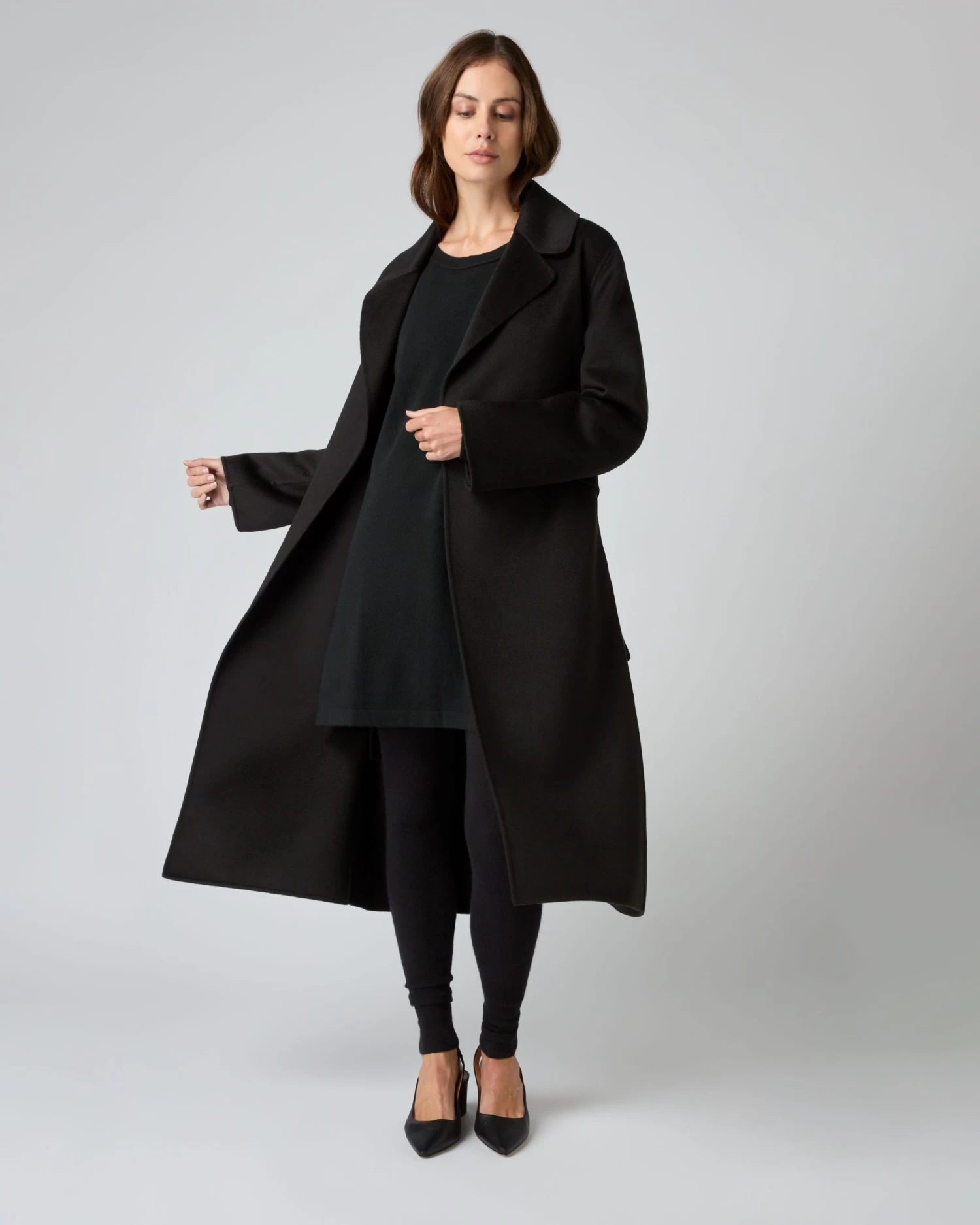 Women's Notch Lapel Cashmere Coat Black 7 Women's Notch Lapel Cashmere Coat Black - Image 5