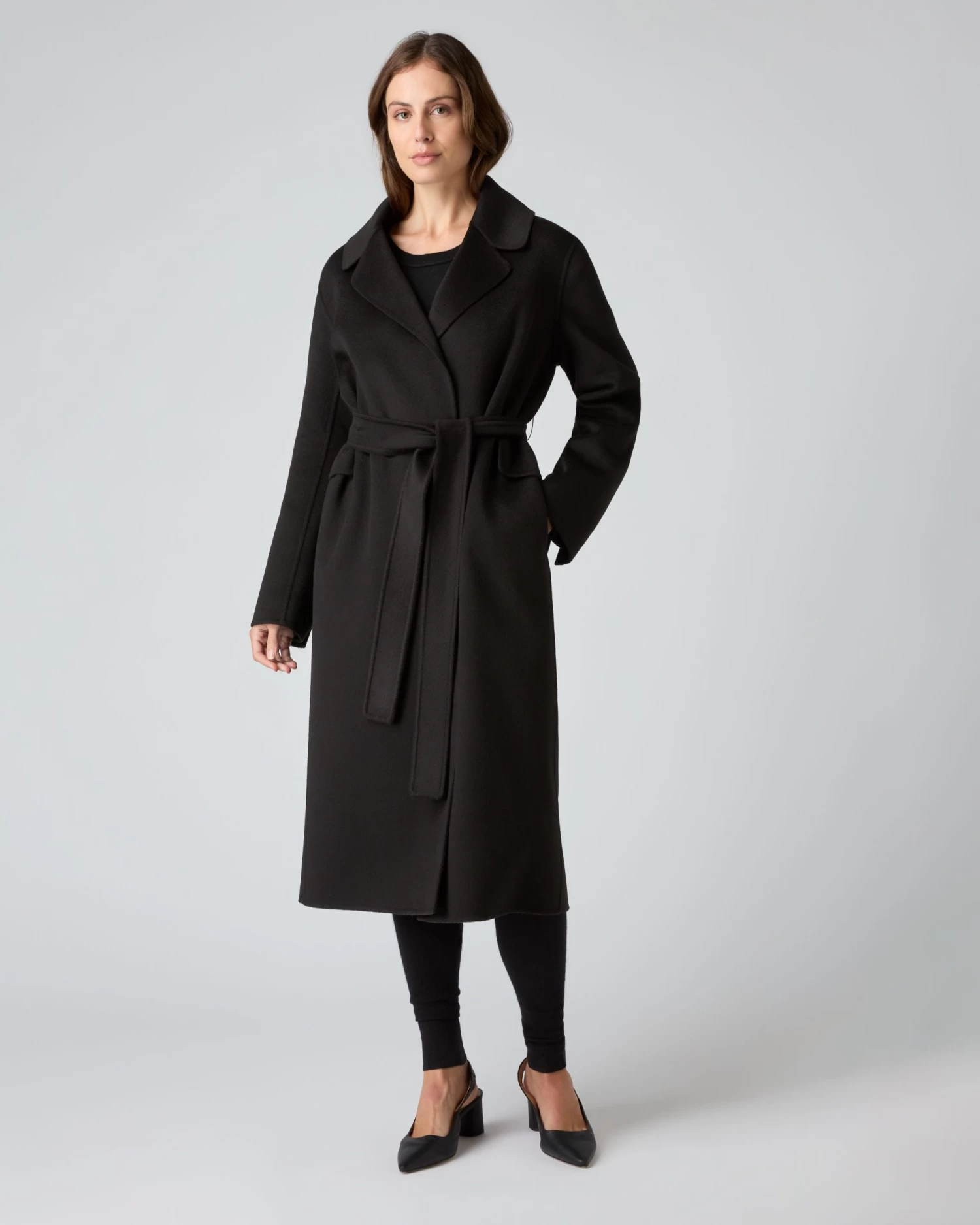 Women's Notch Lapel Cashmere Coat Black 5 Women's Notch Lapel Cashmere Coat Black - Image 3