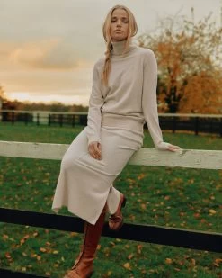 The Jockey Club Women's Roll Neck Cashmere Jumper Ecru White