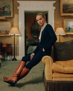 The Jockey Club Women's V Neck Cashmere Jumper Navy Blue