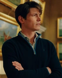 The Jockey Club Men's Half Zip Cashmere Jumper Navy Blue -Cozy Fashion Shop NPeal SS24 17 1786 R