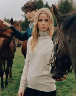 The Jockey Club Women's V Neck Cashmere Jumper Ecru White