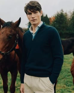 The Jockey Club Men's Half Zip Cashmere Jumper Navy Blue -Cozy Fashion Shop NPeal SS24 4 408 R