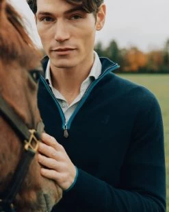 The Jockey Club Men's Half Zip Cashmere Jumper Navy Blue
