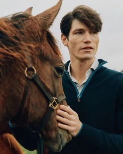 The Jockey Club Men's Half Zip Cashmere Jumper Navy Blue -Cozy Fashion Shop NPeal SS24 4 525 R