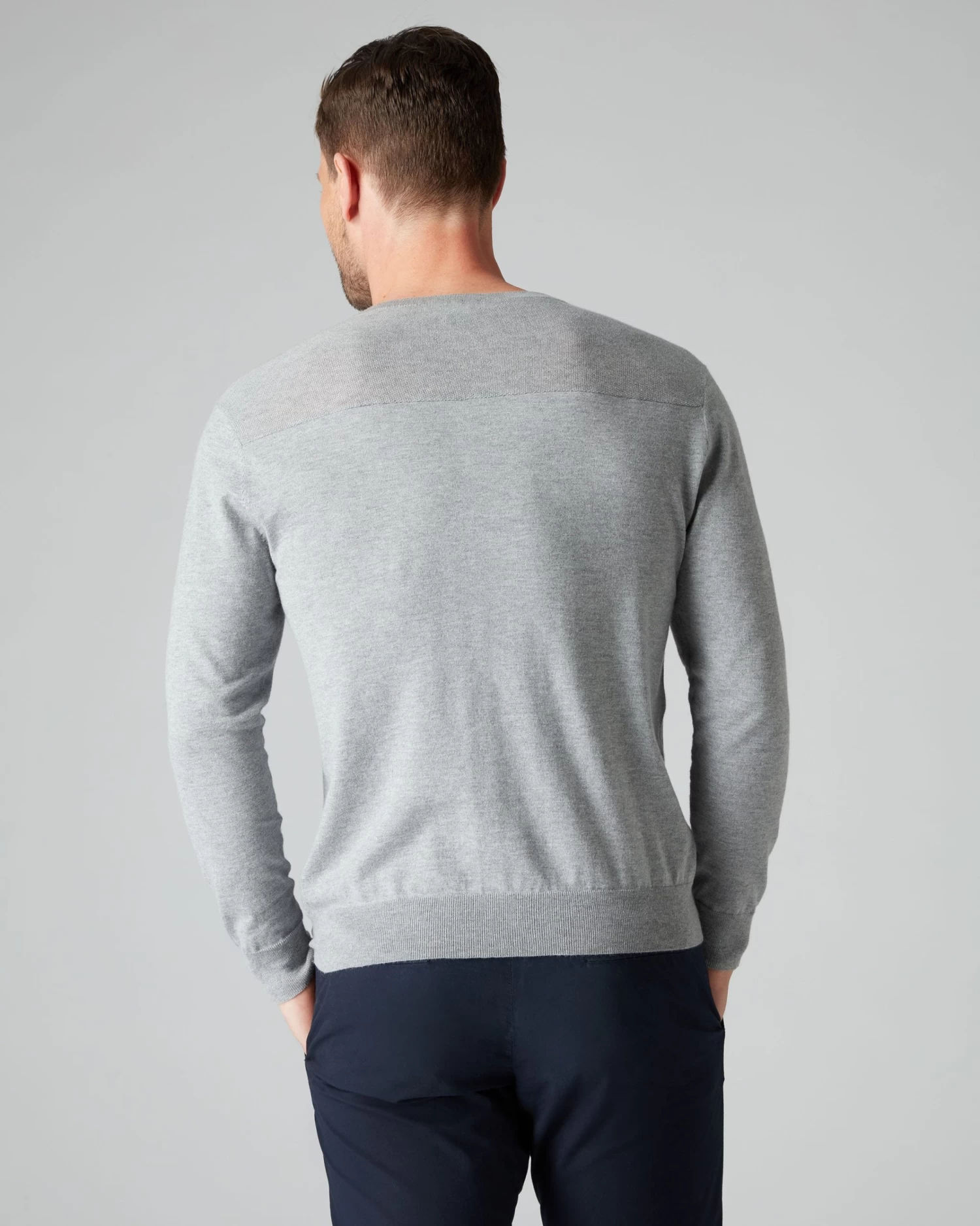 007 Round Neck Cotton Cashmere Henley Light Grey 7 007 Round Neck Cotton Cashmere Henley Light Grey - Image 5