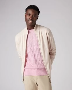 Men's Thames Cable Round Neck Cashmere Jumper Flamingo Pink -Cozy Fashion Shop SS22 NPG000071 FLP 1