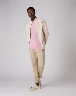 Men's Thames Cable Round Neck Cashmere Jumper Flamingo Pink -Cozy Fashion Shop SS22 NPG000071 FLP 3