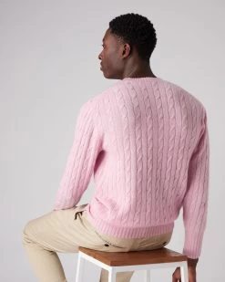Men's Thames Cable Round Neck Cashmere Jumper Flamingo Pink -Cozy Fashion Shop SS22 NPG000071 FLP 4