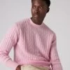 Men's Thames Cable Round Neck Cashmere Jumper Flamingo Pink -Cozy Fashion Shop SS22 NPG000071 FLP 5