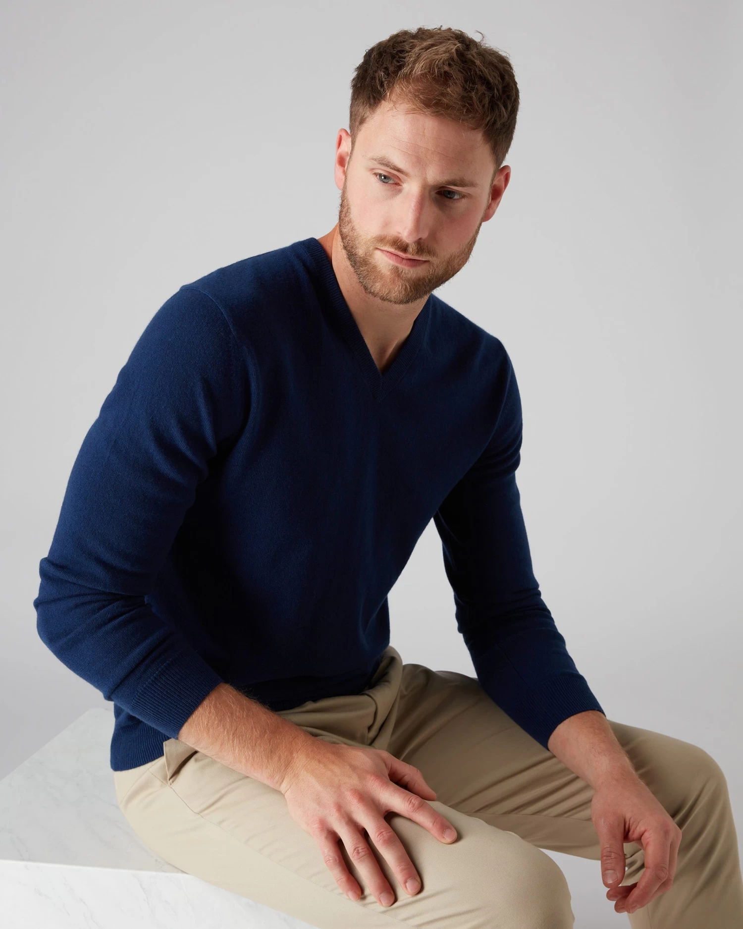 Men's Burlington V Neck Cashmere Jumper French Blue 3 Men's Burlington V Neck Cashmere Jumper French Blue