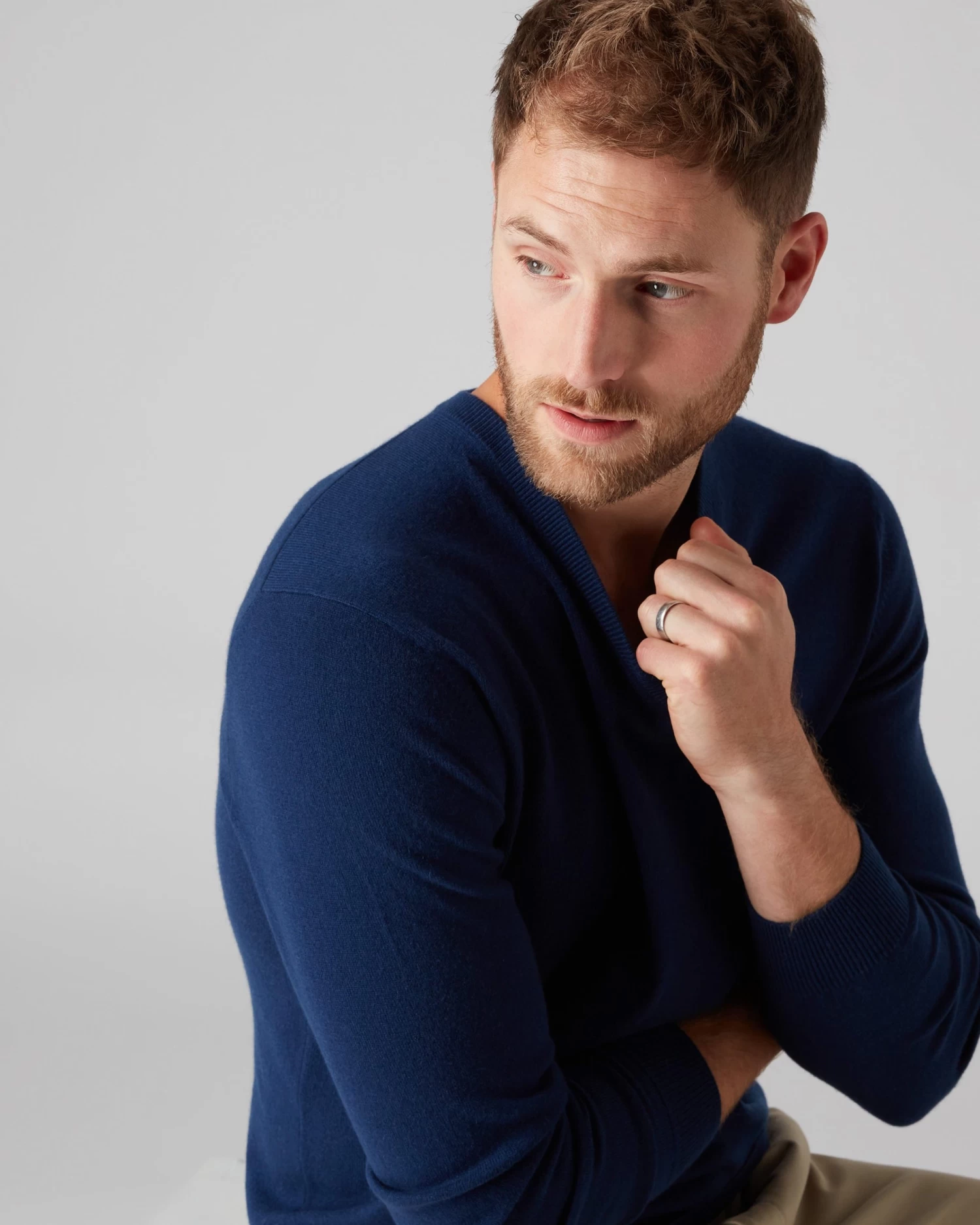 Men's Burlington V Neck Cashmere Jumper French Blue 7 Men's Burlington V Neck Cashmere Jumper French Blue - Image 5