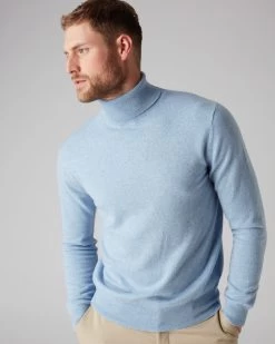 Men's Trafalgar Polo Neck Cashmere Jumper Cornflower Blue