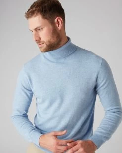 Men's Trafalgar Polo Neck Cashmere Jumper Cornflower Blue -Cozy Fashion Shop SS22 NPG000120R C31 5