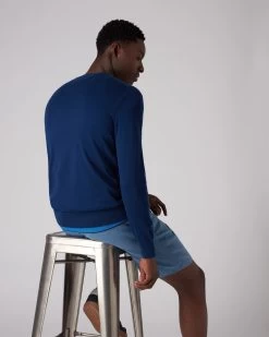 Men's Conduit Fine Gauge Cashmere Jumper French Blue -Cozy Fashion Shop SS22 NPG000130R F72 4