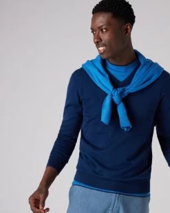 Men's Conduit Fine Gauge Cashmere Jumper French Blue -Cozy Fashion Shop SS22 NPG000130R F72 5