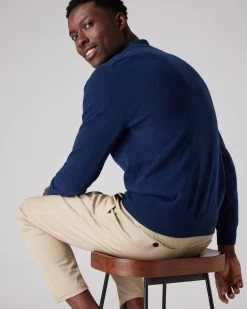 Men's Oxford Round Neck Cashmere Jumper French Blue -Cozy Fashion Shop SS22 NPG000132R F71 4