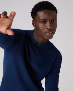 Men's Oxford Round Neck Cashmere Jumper French Blue -Cozy Fashion Shop SS22 NPG000132R F71 5