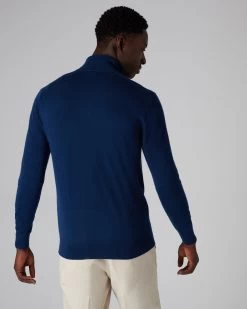 Men's Regent Fine Gauge Cashmere Half Zip Jumper French Blue -Cozy Fashion Shop SS22 NPG000198R F72 4