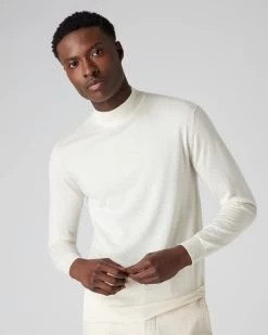 Men's Fine Gauge Cashmere Mock Turtle Neck Jumper New Ivory White