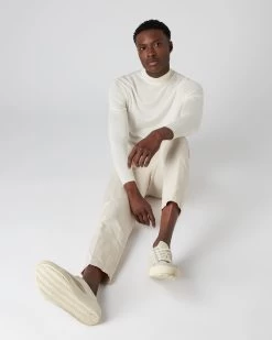 Men's Fine Gauge Cashmere Mock Turtle Neck Jumper New Ivory White -Cozy Fashion Shop SS22 NPG000300 NIV 3