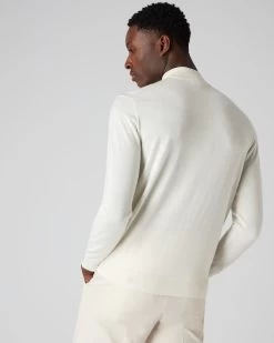 Men's Fine Gauge Cashmere Mock Turtle Neck Jumper New Ivory White -Cozy Fashion Shop SS22 NPG000300 NIV 4