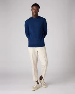 Men's Covent Fine Gauge Cashmere Round Neck Jumper French Blue 10 Men's Covent Fine Gauge Cashmere Round Neck Jumper French Blue -Cozy Fashion Shop SS22 NPG000476 F72 3
