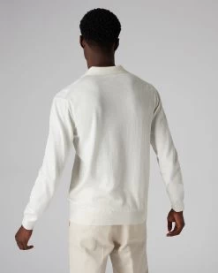 Men's Padstow Cotton Cashmere Polo Shirt New Ivory White -Cozy Fashion Shop SS22 NPG000535 NIV 4