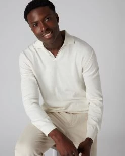 Men's Padstow Cotton Cashmere Polo Shirt New Ivory White -Cozy Fashion Shop SS22 NPG000535 NIV 5
