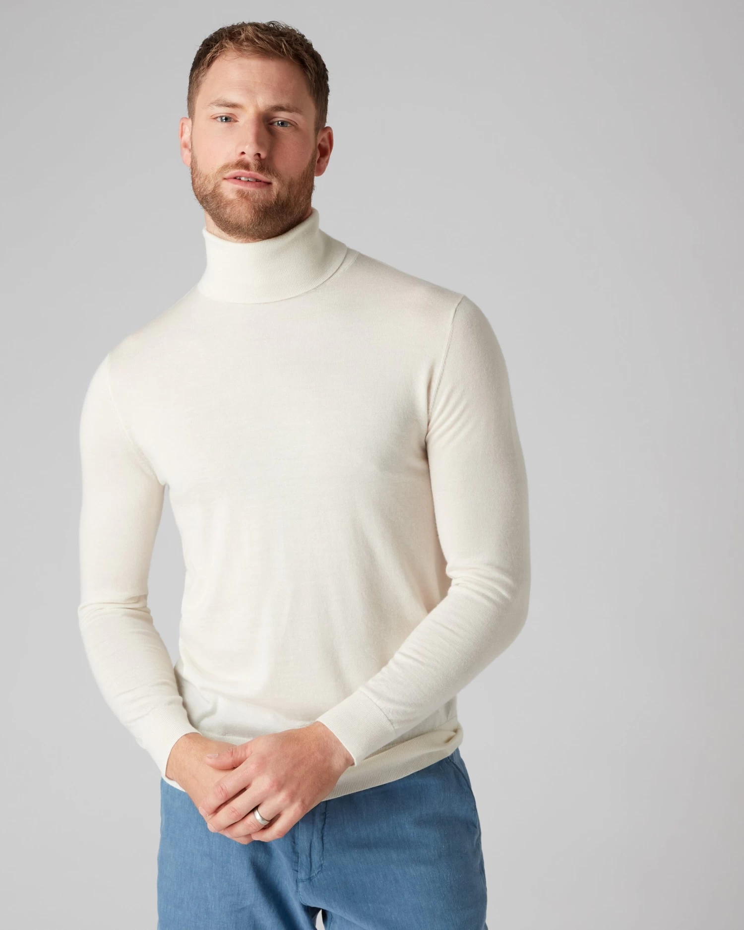 Men's Pimlico Fine Gauge Cashmere Roll Neck Jumper New Ivory White 3 Men's Pimlico Fine Gauge Cashmere Roll Neck Jumper New Ivory White