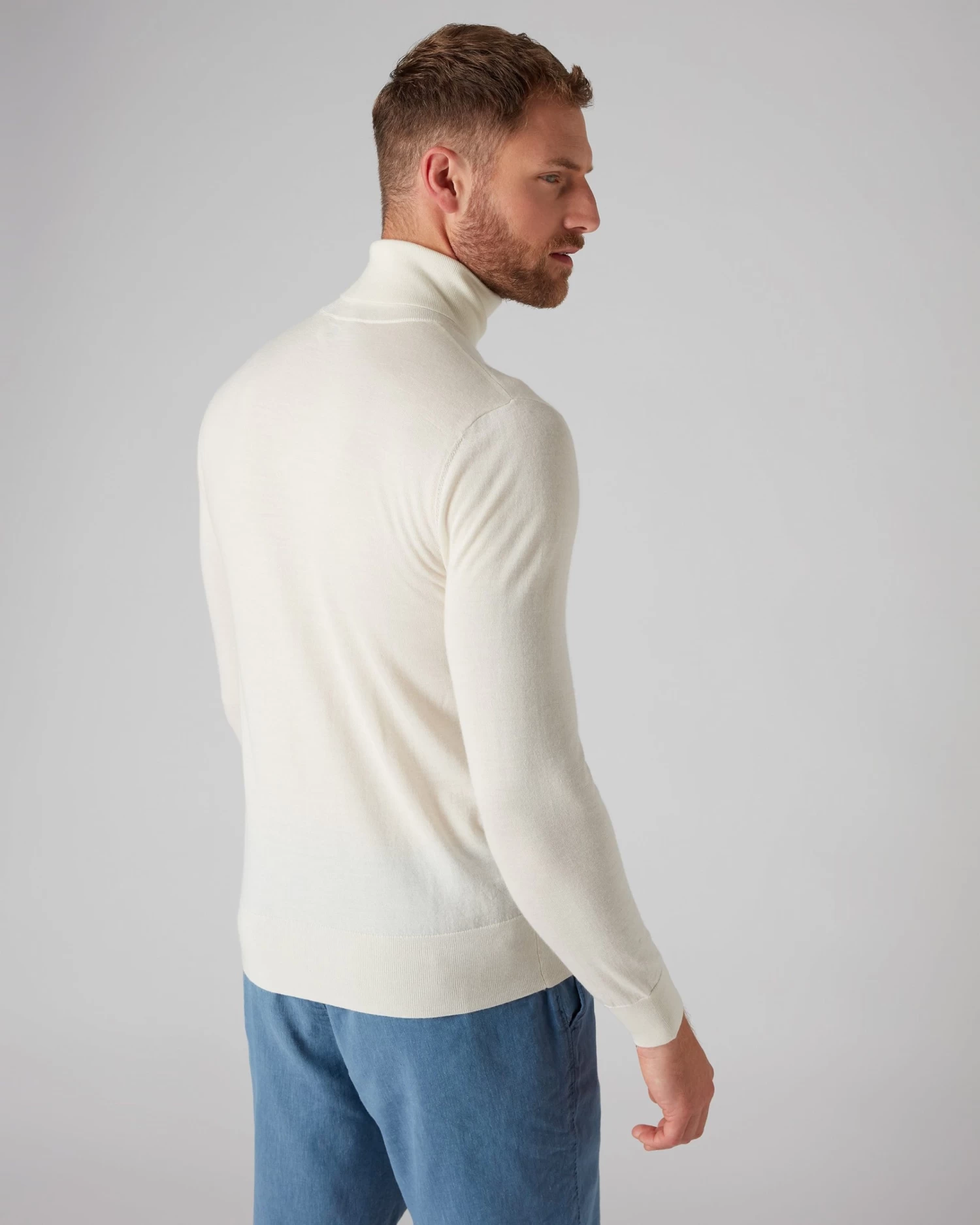 Men's Pimlico Fine Gauge Cashmere Roll Neck Jumper New Ivory White 6 Men's Pimlico Fine Gauge Cashmere Roll Neck Jumper New Ivory White - Image 4