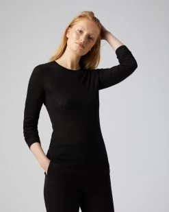 Women's Eden Superfine Cashmere Round Neck Top Black -Cozy Fashion Shop SS22 NPW000811R BLK 1