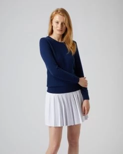 Women's Evie Classic Round Neck Cashmere Jumper French Blue -Cozy Fashion Shop SS22 NPW000928B F71 1