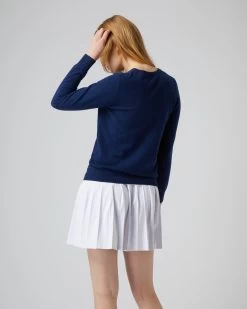 Women's Evie Classic Round Neck Cashmere Jumper French Blue -Cozy Fashion Shop SS22 NPW000928B F71 4