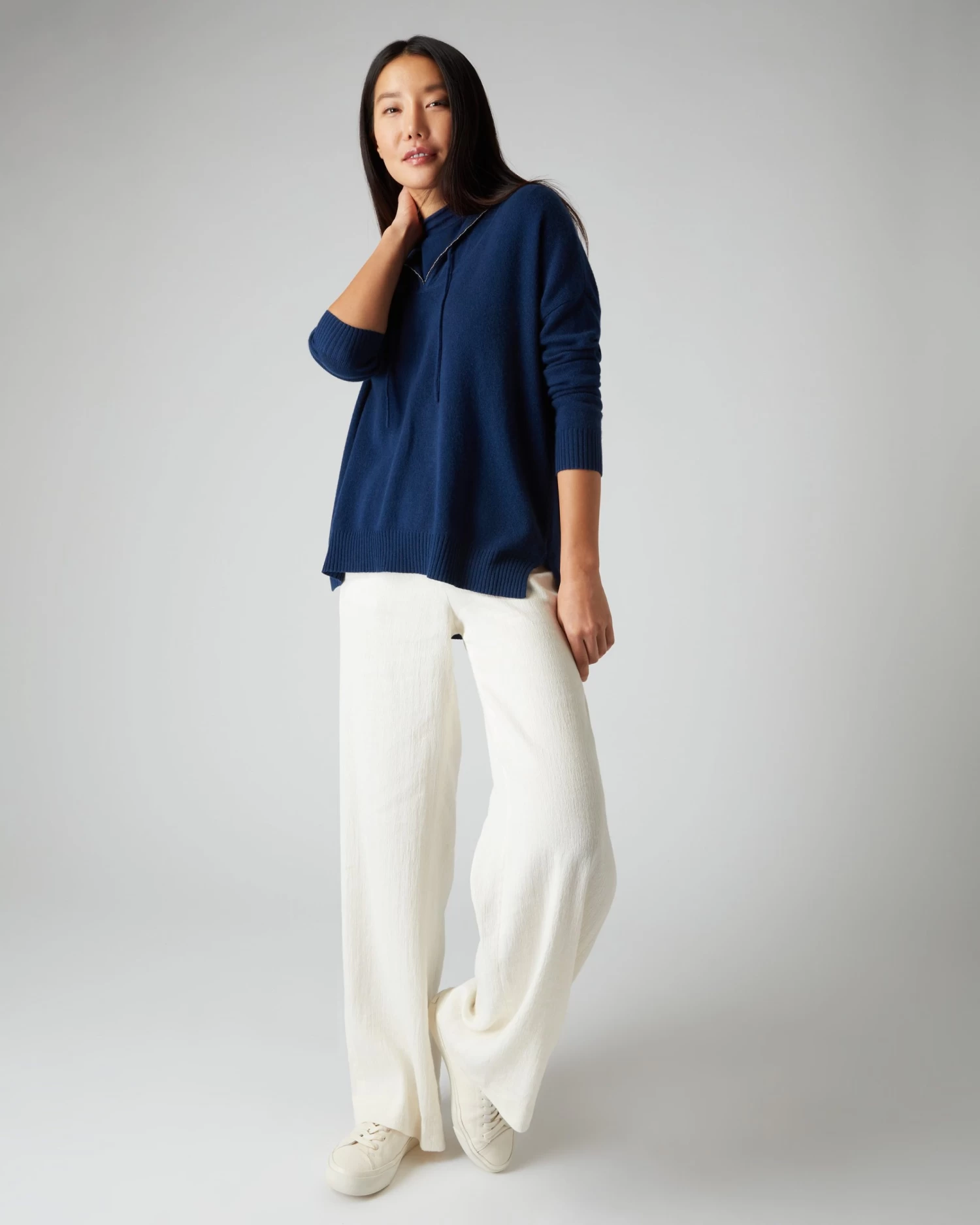 Women's Maya Metal Trim Cashmere Hoodie French Blue 5 Women's Maya Metal Trim Cashmere Hoodie French Blue - Image 3