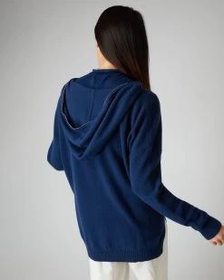 Women's Maya Metal Trim Cashmere Hoodie French Blue 10 Women's Maya Metal Trim Cashmere Hoodie French Blue -Cozy Fashion Shop SS22 NPW001604 F71 4