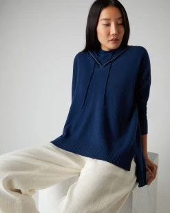 Women's Maya Metal Trim Cashmere Hoodie French Blue 11 Women's Maya Metal Trim Cashmere Hoodie French Blue -Cozy Fashion Shop SS22 NPW001604 F71 5