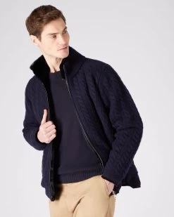 Men's Aspen Cable Fur Cardigan Navy Blue -Cozy Fashion Shop SS23 NPG000223B NNY 1 0b86f9fb 2575 4dd3 a410 104dd2b207a7