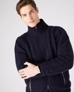 Men's Aspen Cable Fur Cardigan Navy Blue